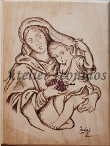 Pyrography of Virgin Mary
